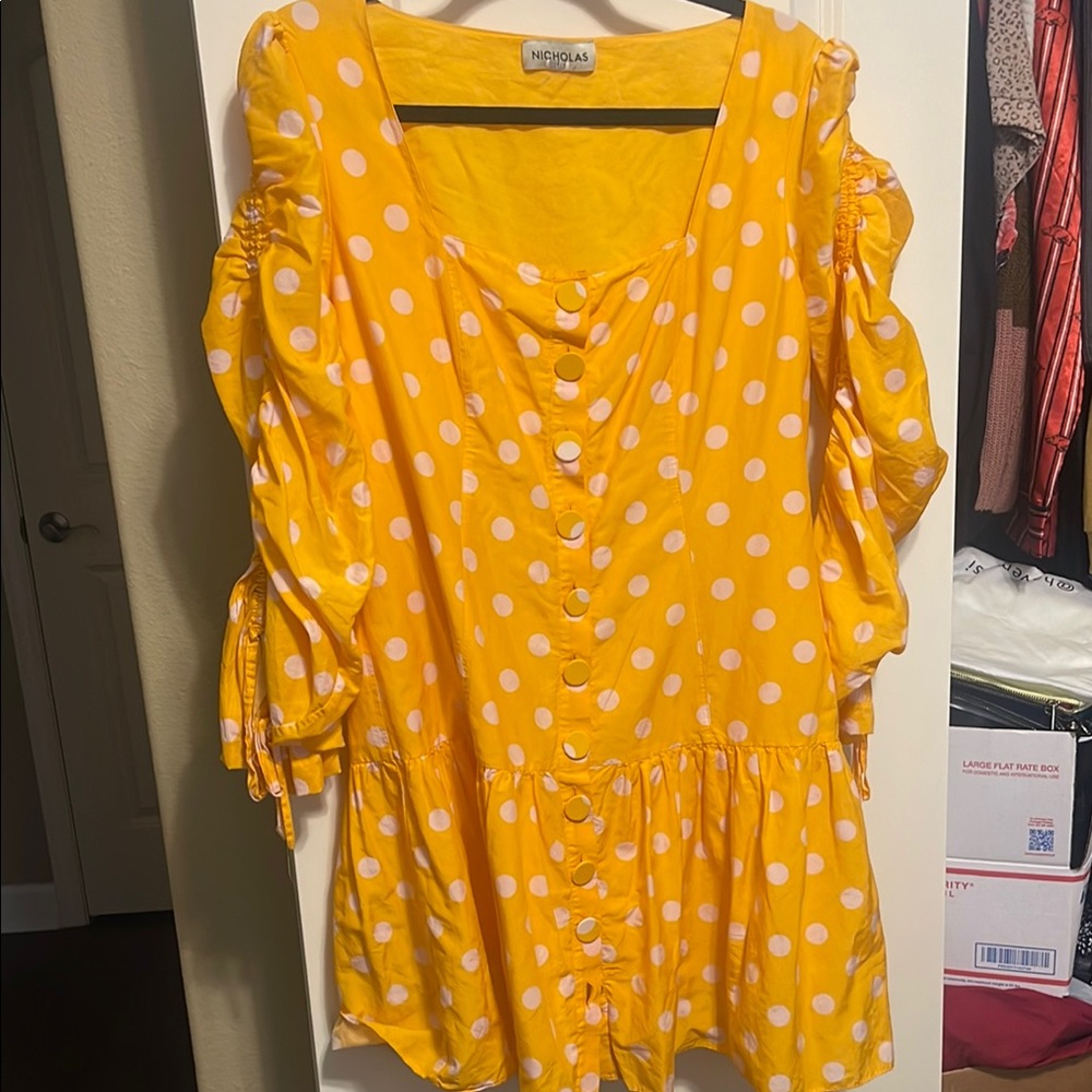 NICHOLAS Yellow Ruffled 3/4 Sleeve Midi Dress